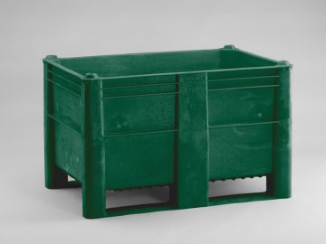 Hygiëne palletbox 1200x800x760 mm, 520 l. met 2 sleden, groen