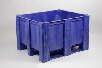 Palletbox 120x100x76 cm, inhoud 630ltr met 3 sleden, blauw, zonder middenrim