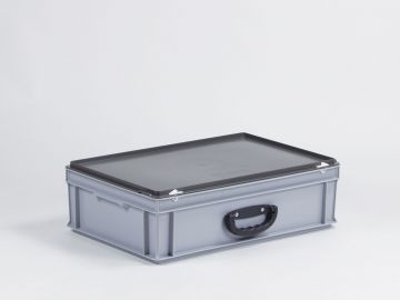 Kunststof koffer 600x400x185 mm met 1 greep, 30 l. grijs, euronorm