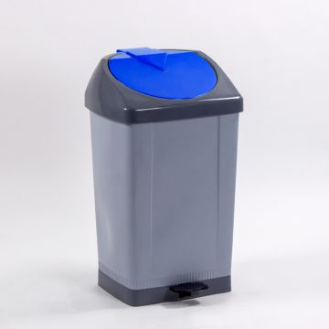 Kunststof afvalbak met voetpedaal, 430x370x730 mm, 60 l. grijs/blauw